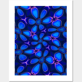 Deep Blue Flower Pattern Posters and Art